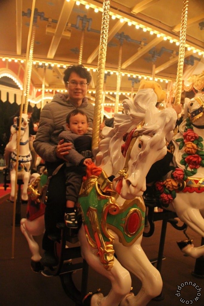 Father and son on a carousel horse